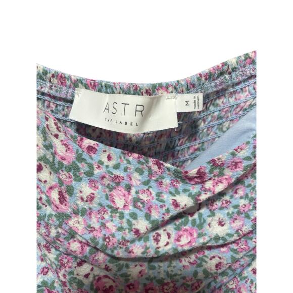 ASTR The Label Blue Pink Ditsy Floral Off-Shoulder Ruched Mini Dress Size M - Picture 4 of 8